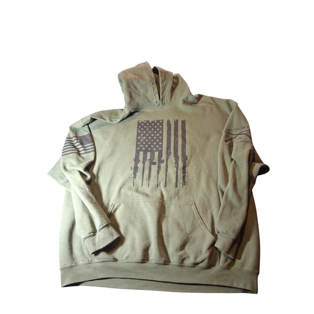 Grunt Style Mens XXL Olive Green Rifle Flag Hoodie Pullover Sweatshirt 1776